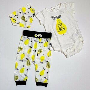 Mini Heroes Outfit Baby Girl‎ 6M 3 Piece I EAT LOCAL Yellow Black Set